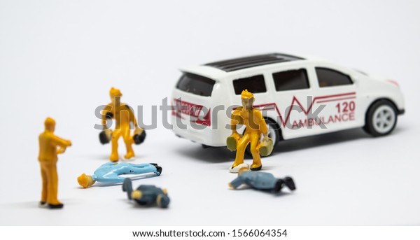 EMS dolls team ,\
emergency team for help people in emergency situation in car\
accident, healthy concept
