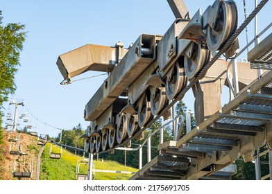 Emtpy Chairlift In Ski Resort. Shot In Summer No Snow