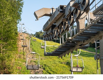 Emtpy Chairlift In Ski Resort. Shot In Summer No Snow