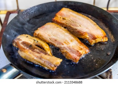 Enamel Frying Pan And Thick Bacon