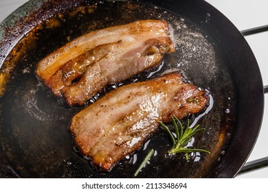 Enamel Frying Pan And Thick Bacon