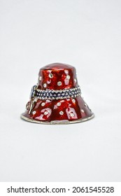 An Enamel Metal Red Hat With Purple Flower For Red Hat Society