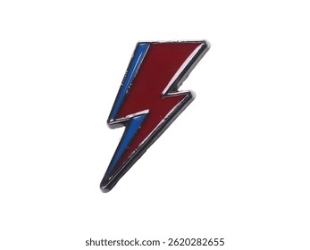 Enamel Pin Featuring a Red and Blue Lightning Bolt Design with Metallic Outline, Symbolizing Energy and Transformation