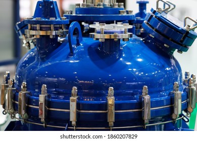 Enameled steel chemical reactor equipment. Selective focus.