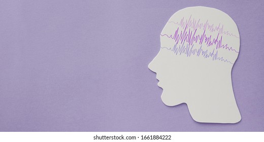 Encephalography Brain Paper Cutout With Purple Ribbon, Autism, Epilepsy Awareness, Seizure Disorder, Mental Health Concept