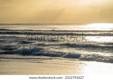 Enchanting Dusk: Captivating Scenery of a Rough Ocean Beach in Golden Light, NSW Australia