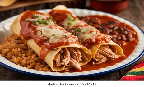 Enchiladas de Pollo: Corn tortillas filled with shredded chicken, covered in tomato or chili sauce, and topped with melted cheese.
 - Powered by Shutterstock