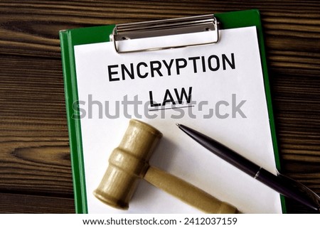 ENCRYPTION LAW - words on a white sheet with a judge's gavel