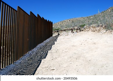 End Of Border Fence Between The US And Mexico A Few Miles West Of The Border Crossing In Sasabe, Arizona