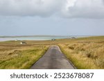 End of Committee road, Isle of north Uist on a quiet day with no other cars or traffic, well known for the birds of prey that can be seen along it, Image shows where the road meets the sea 