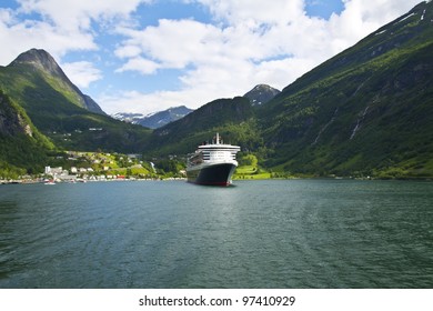 End Of The Famous Geiranger Fjord, Norway With Cruise Ships