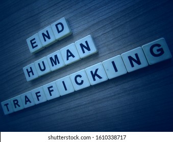 End Human Trafficking, Word Cube With Background.