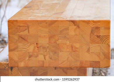 The End Part Of The Bench Made Of Timber, Assembled In A Solid Mass And Varnished