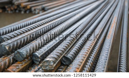 End of rustic of steel bar at the construction site. Rustic Metal Armature Rod. Building Construction Background