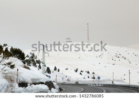 Similar – Image, Stock Photo Ski area with snow-covered mountains in the background