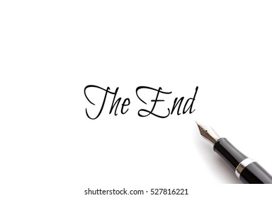 The End text on isolated background with Fountain pen