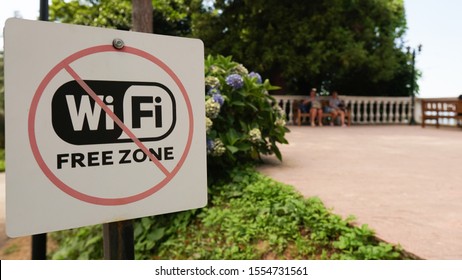 End Of The Wifi Zone. Free Wifi Sign Board In Park Or Campus. Wireless Internet Sign On The Street. Batumi, Georgia, November 2019 