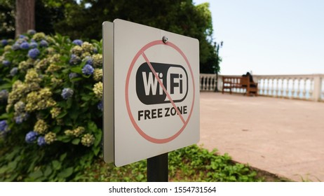 End Of The Wifi Zone. Free Wifi Sign Board In Park Or Campus. Wireless Internet Sign On The Street. Batumi, Georgia, November 2019 