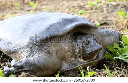 Endangered Yangtze giant softshell turtle floating in calm Asian waters, one of the rarest turtles on Earth, highlighting urgent wildlife protection and habitat loss.