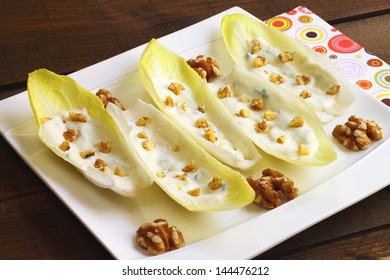 Endive Or Chicory Salad With Blue Cheese Dressing And Walnuts