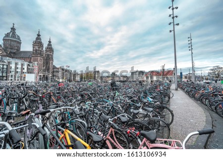 Endless bike parking rows at Amsterdam Centraal, Netherlands