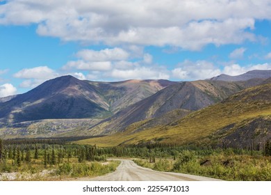 Endless Dempster Highway near the arctic circle, remote gravel road leading from Dawson City to Inuvik, Canada - Shutterstock ID 2255471013