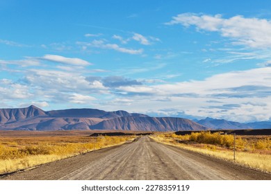 Endless Dempster Highway near the arctic circle, remote gravel road leading from Dawson City to Inuvik, Canada - Shutterstock ID 2278359119