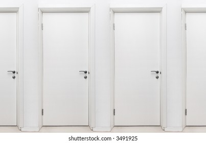 Endless Doors. White Closed Doors. Picture Can Be Looped Simply.