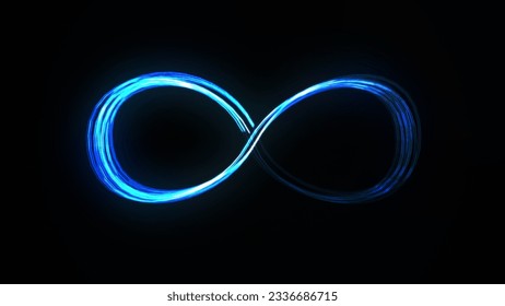 Endless infinity or infinite Fast Speed lines Technology BackgroundInfinity symbol multiple glowing lines infinity signs on black background.