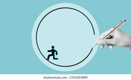 Endless Loop Problem Concept with Person Walking in Circle, Lack of Solution, Repetitive Cycle, Inefficiency, Stagnation and Inability to Solve Issues in Business and Life