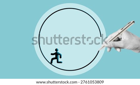 Endless Loop Problem Concept with Person Walking in Circle, Lack of Solution, Repetitive Cycle, Inefficiency, Stagnation and Inability to Solve Issues in Business and Life