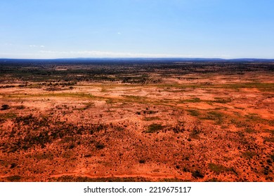 Endless Plains Of Red Soil Semi-desert Outback Of Australia Around Broken Hill City On Barrier Highway - Aerial Landscape.