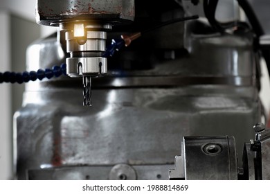 Endmill 2 Teeth In Collet Chuck On Milling Machine. Front View Photo.