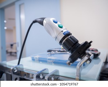 Endoscope, Equipment for ear examination in the  Ear Nose Throat department, selective focus.