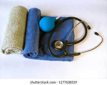 Endoscope, Towels, Enema On A White Background