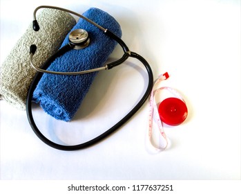 Endoscope, Towels, Meter On A White Background