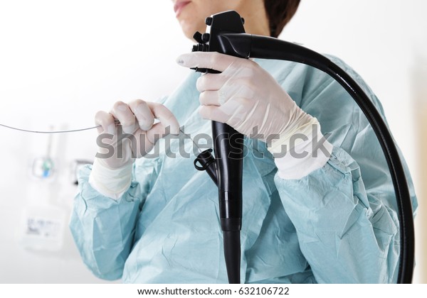 Endoscopy Doctor Holding Endoscope Before Colonoscopy Stock Photo ...