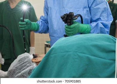 Endoscopy. Doctor holding endoscope and lightig before colonoscopy - Video Duodenoscope
