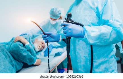 Endoscopy Hospital Doctor Holding Endoscope Before Stock Photo ...