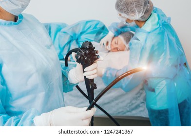 Endoscopy Hospital Doctor Holding Endoscope Before Stock Photo ...