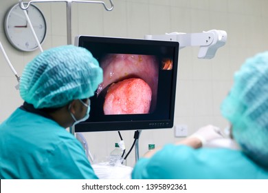 Endoscopy at the hospital. Doctor performing colonoscopy in Operating Room