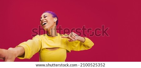 Similar – Image, Stock Photo An Energetic Young Woman Running in the Park