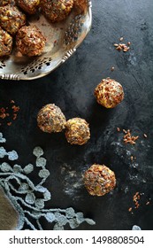 Energy Balls With Peanut Butter, Chocolate Chips, Nuts And Seeds