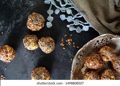 Energy Balls With Peanut Butter, Chocolate Chips, Nuts And Seeds