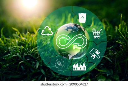 Energy consumption and CO2 emissions are increasing. Circular economy concept. Sharing, reusing,repairing,renovating and recycling existing materials and products as much possible. - Shutterstock ID 2090534827