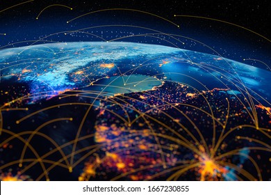 Energy Digitalization and Communication technology for internet business. Global world network and telecommunication on earth and  IoT. Elements of this image furnished by NASA