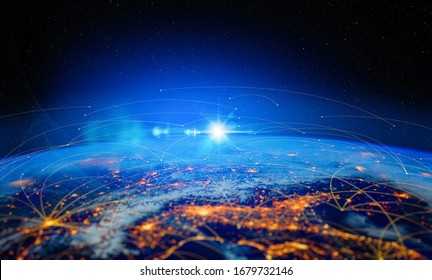 Energy Digitalization and Communication technology for internet business. Global world network and telecommunication on earth and  IoT. Elements of this image furnished by NASA