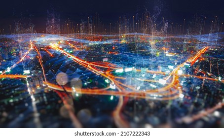 Energy Digitalization Smart City With Wireless Network And Connection Technology Concept With Abstract Bangkok City Background 