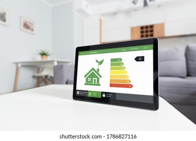 Energy efficiency mobile app on screen. Ecology, eco house concept - Powered by Shutterstock