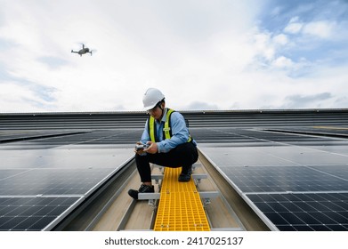 Energy Engineer using Drone Technology for inspection work of Solar Panel installation, Drone-Assisted Surveying for Next-Gen Exploration - Powered by Shutterstock